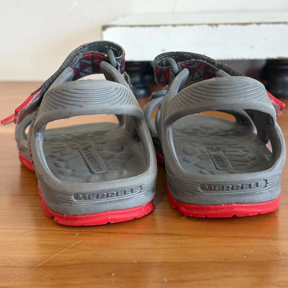 Merrell Hydro Drift Boys Sandals Grey Red Athletic Water Shoes Size 10 MC57951